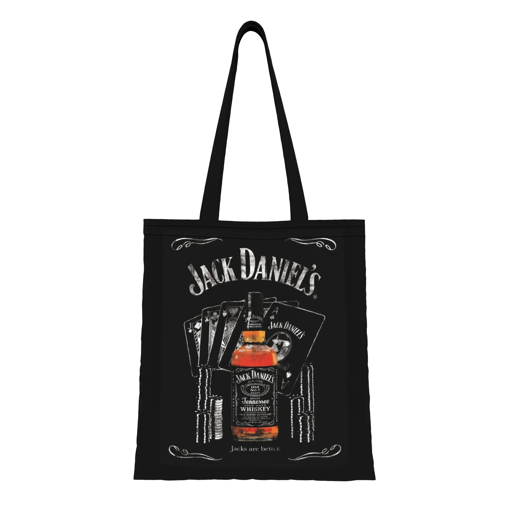 

Сумка-тоут JJack Daniel'sS Jacks are better Poker Canvas Tote Bag, идеально подходит для покупок, путешествий, активного отдыха, прочная сумка через плечо.