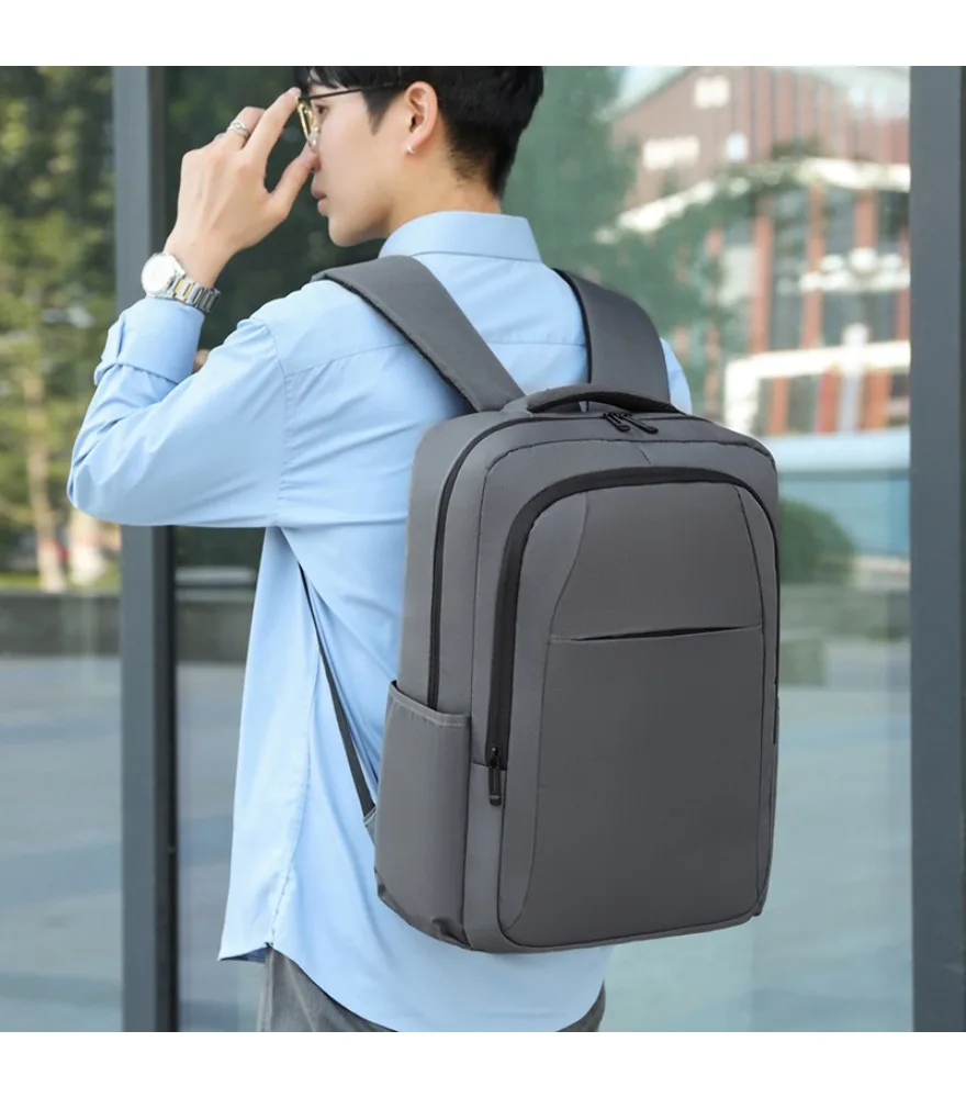 

Black compact laptop backpack with side USB anti splash sleek design for daily work weekend travel