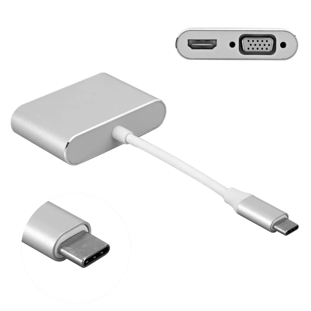 2 in 1 TypeC Hub to VGA +HD 4K Resolution USB Type C Adapter Displayport/3.1 Ethernet Converter Dock Office Presentation view 2