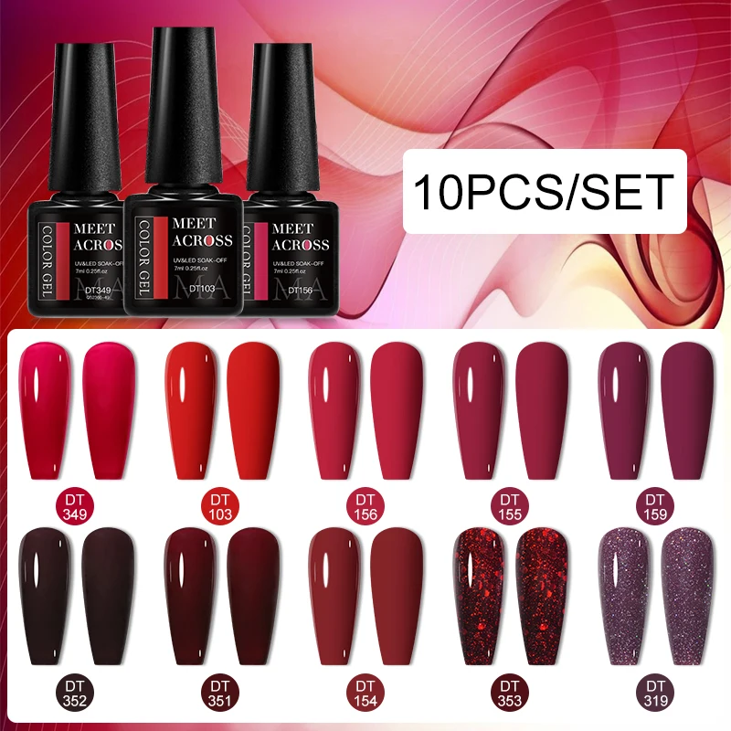 

10/12pcs Red Gel Nail Polish Set Sparkly Glitter Gel Polish Semi Permanent Soak Off UV Gel Varnish Manicure Kit Nail Supplies