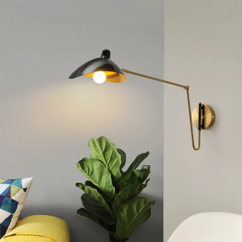 Creative Industrial Style Rotatable Long Swing Arm Duckbill Shade E14 LED Warming Wall Lamp For Bedroom Bedside Lamp