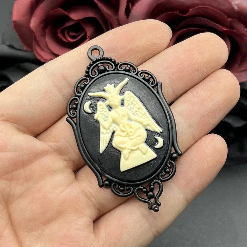 2pcs 64*37mm Baphomet Cameo Charms Dark Gothic Goth Demon Devil Baphomet Goat Pendant Fit Jewelry Making DIY Jewelry Findings