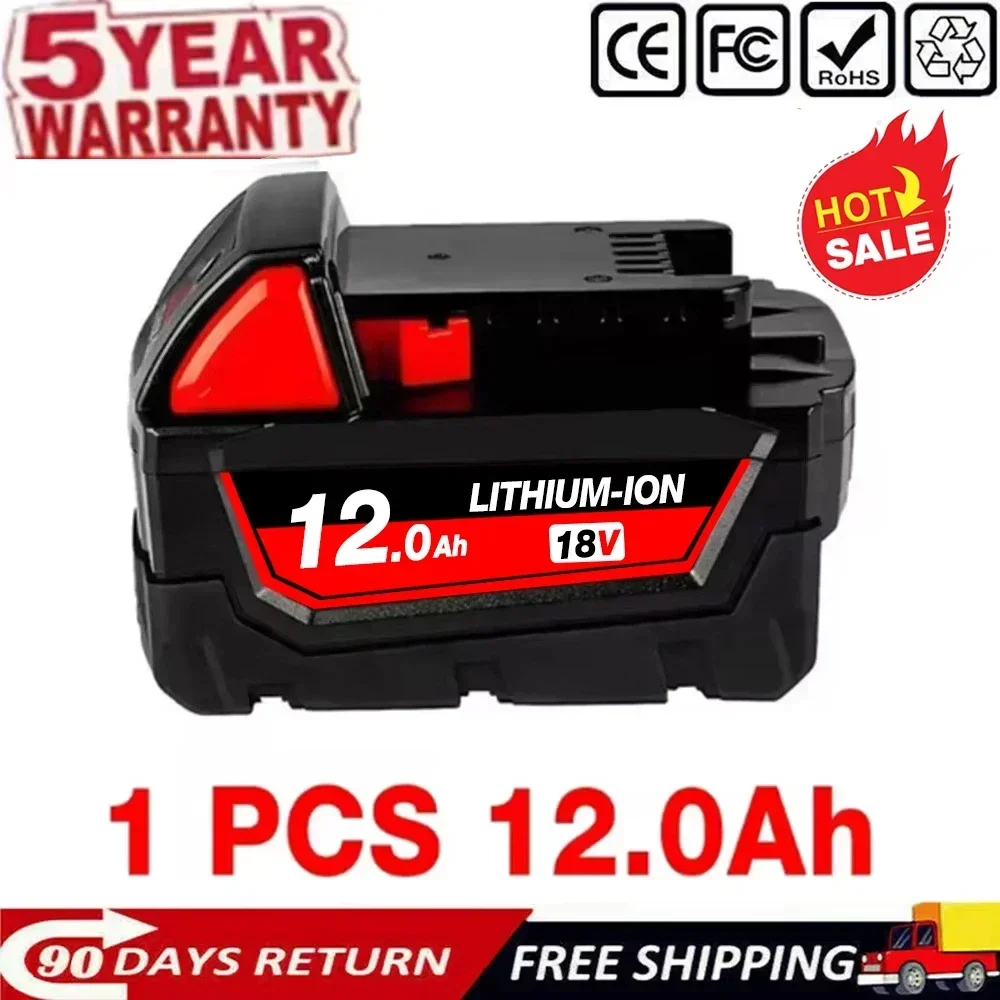 

For Milwaukee M18 Battery 18V 12.0Ah 9.0Ah Replacement Lithium Battery for Milwaukee M18 48-11-1815 48-11-1850 2604-22 Battery