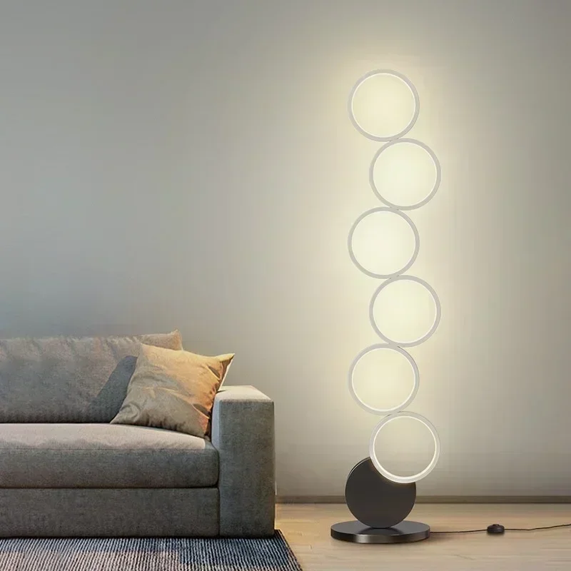 Nordic Five Rings Creative Floor Lamp Adjustable Intelligent Living Room Sofa Bedroom Bedhead Background Decoration LED Light