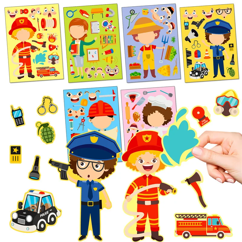 DIY Make A Face Stickers Dress Up Farmer Teacher Firefighter Chefs Puzzle Jigsaw Vocational Cognitive Education Stickers for Kid