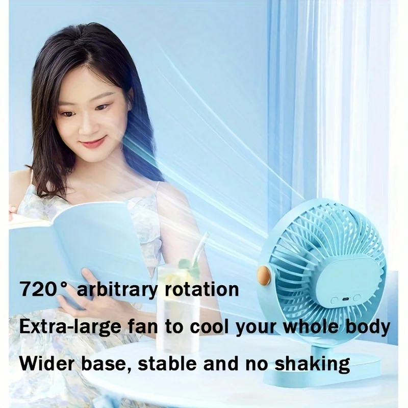 

1pc 1500mAh Rechargeable Battery Powered Quiet Table Fan - 5-Speed Portable Desktop Fan with Button Control for Indoor and Outdo