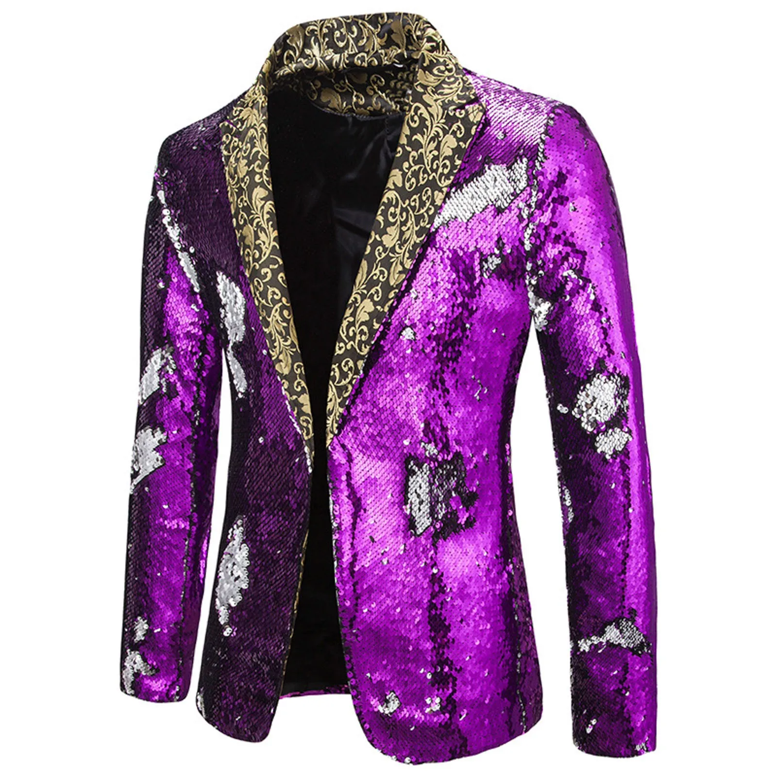 Men\'s Suit Shiny two-tone sequin shawl Collar suit Men\'s Wedding Groom Singer Dance Sequin Suit Jacket DJ Club Stage Men\'s suit