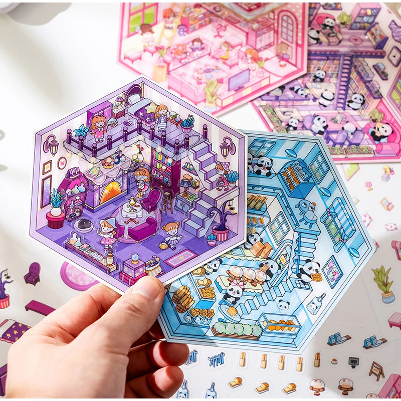Cute Cartoon Handmade 3d Stacking Sticker Funny Sweet Panda Simulate Store Diy Decor Mini Landscape Sticker Kawaii Kids Gift