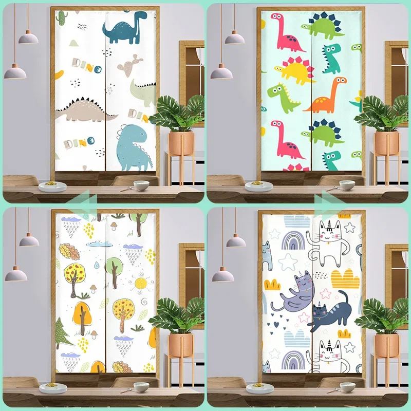 

Cartoon Dinosaur Doorway Curtain Cat Animals Linen Partition Kitchen Japanese Noren Curtains for Bedroom Hanging Door Curtain