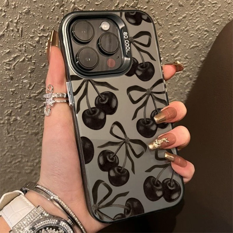 Custodia per telefono con fiocco in ciliegio nero per Oppo Realme 13 12 11 10 9i 8 8i C65 C63 C55 C53 C35 C33 C20 C21Y C15 C21 Cover posteriore opaca