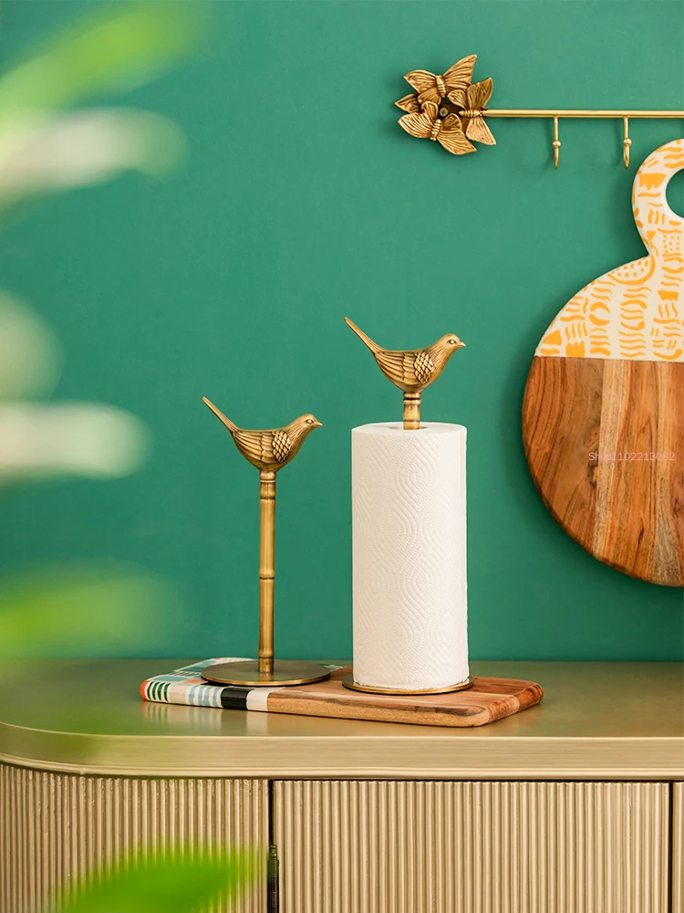 Brass Material Golden Bird Paper Towel Holder Kitchen Roll Storage Desktop Coffee Table Crafts Home Decoration Ornaments