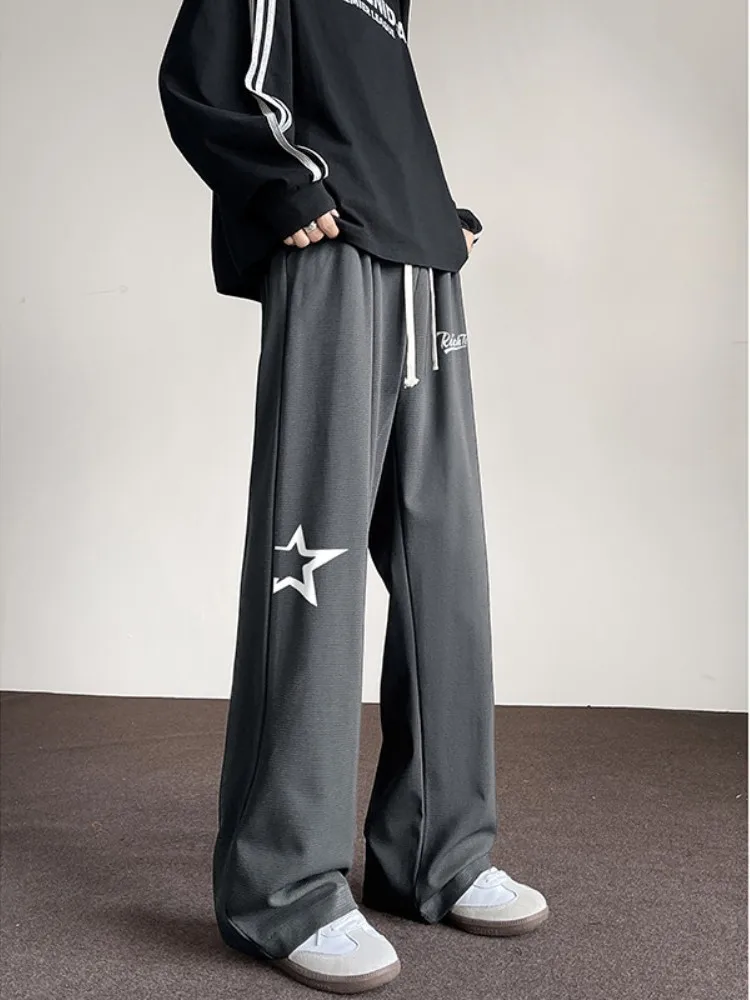 

Men's Casual Loose Straight Leg Pants Spring Autumn Wide Leg Dra Floor-Length Trousers Youth Faion Trendy Sle