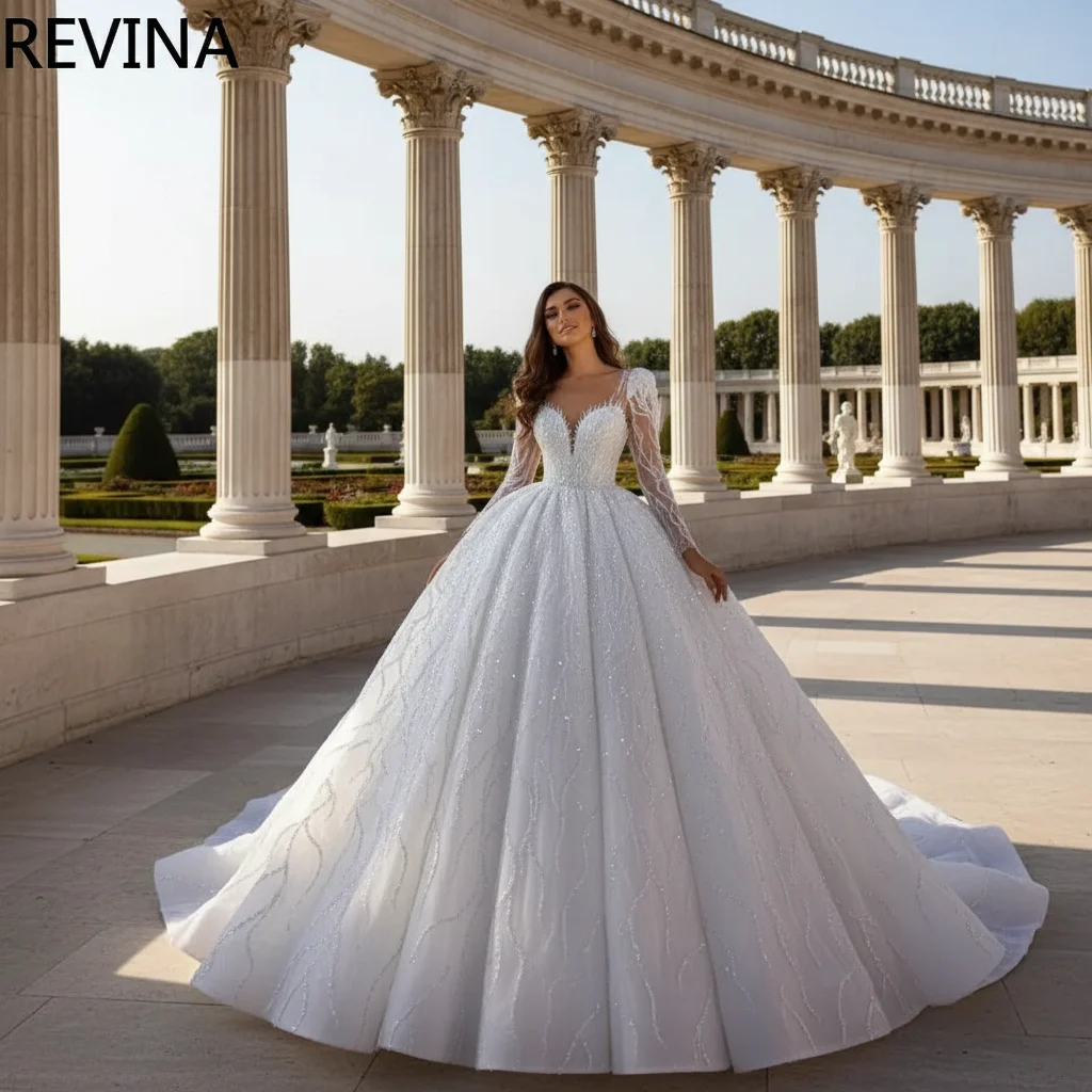 

Luxury Ball Gown Wedding Dress Sparkling Lace Beaded Pearl Embroidered Bridal Dress Tight Corset Vestidos De Novia Customized