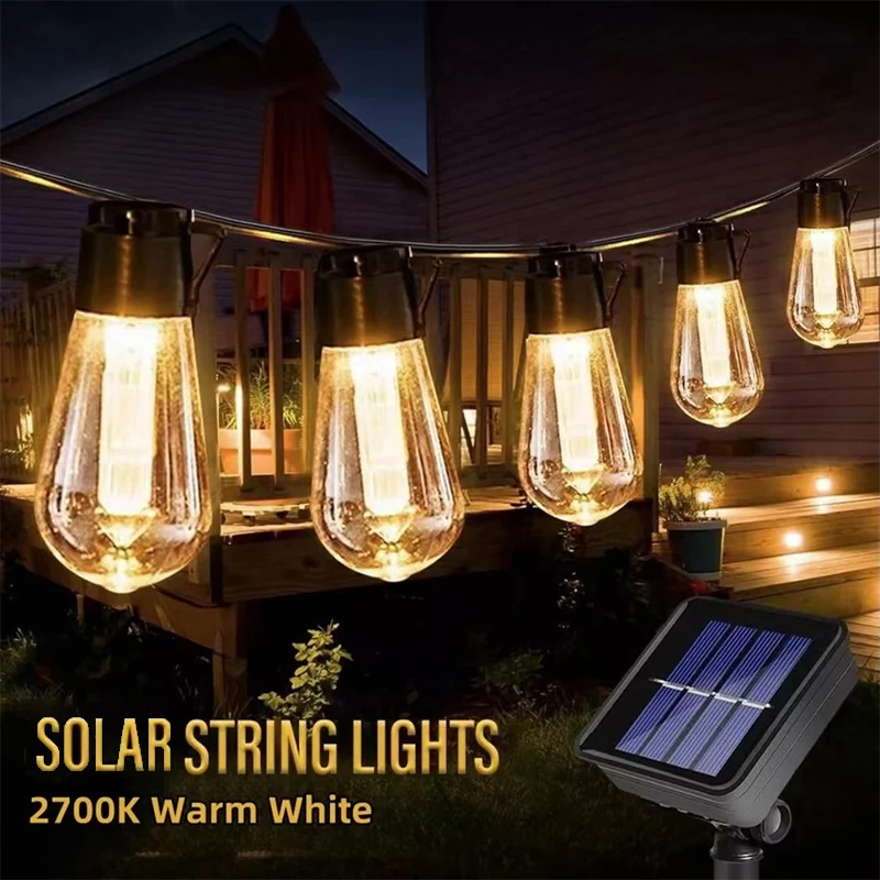 

Outdoor Solar String Lights LED IP65 Waterproof Edison Bulb Retro Vintage Christmas Garland Garden Party Decoration Fairy Lamp