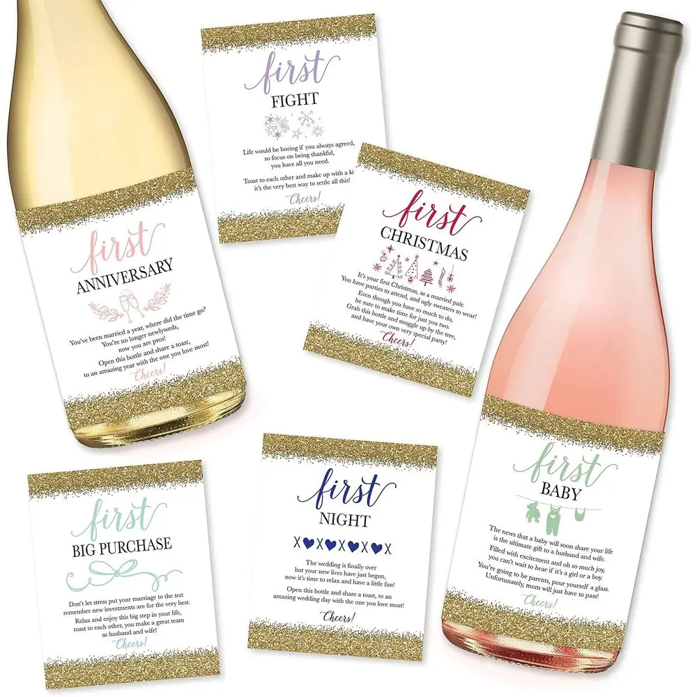 6th Anniversary Celebration: Gold Themed Wine & Whiskey Bottle Labels for Couples