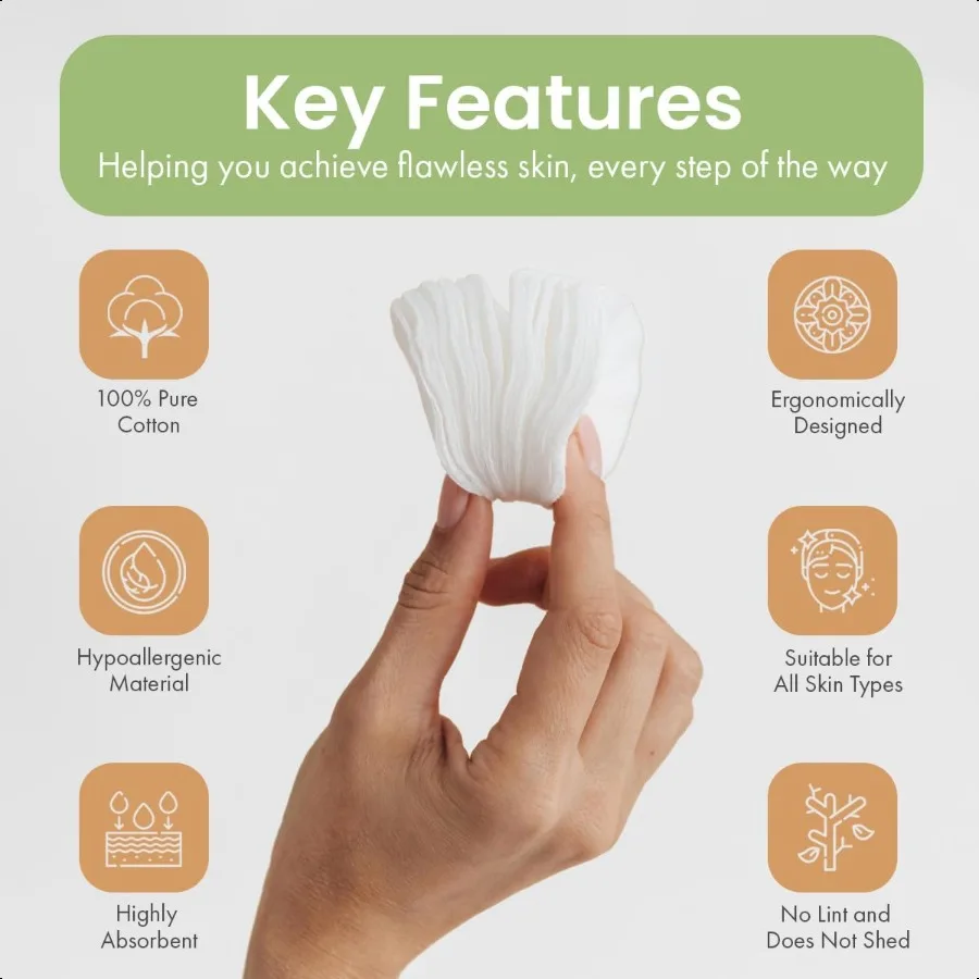Intrinsics – ovales en coton de qualité supérieure, 50 unités, double face, ediumHaute absorption, grandes tampons en coton, coton hypoallergénique non pelucheux pour Ma