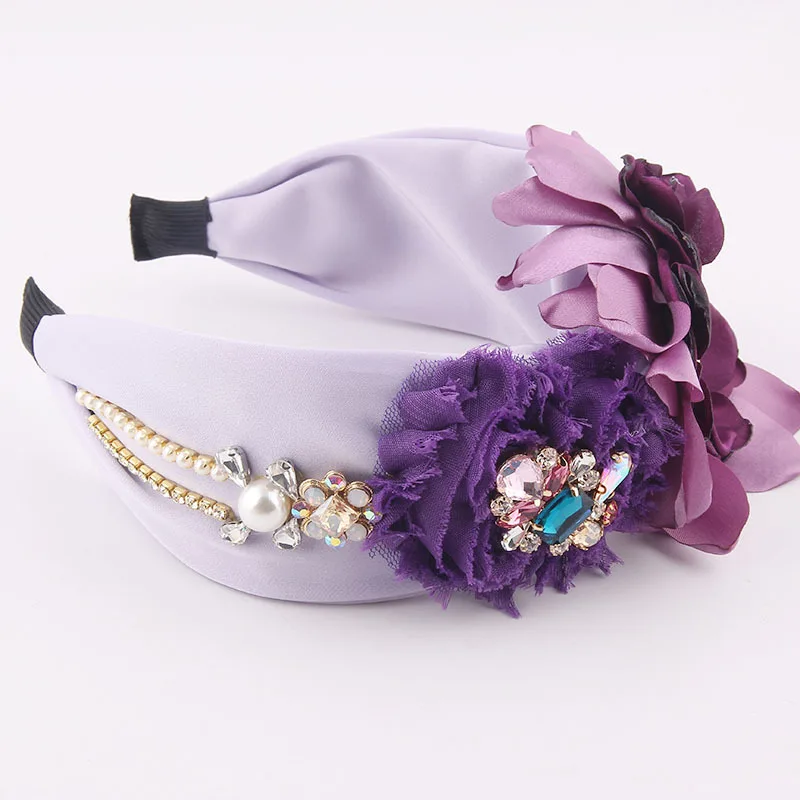 Sparkly Luxury Handmade Baroque Purple Crystal Padded Headbands Rhinestones Hairbands For Women Wedding Hair Accessories 2022