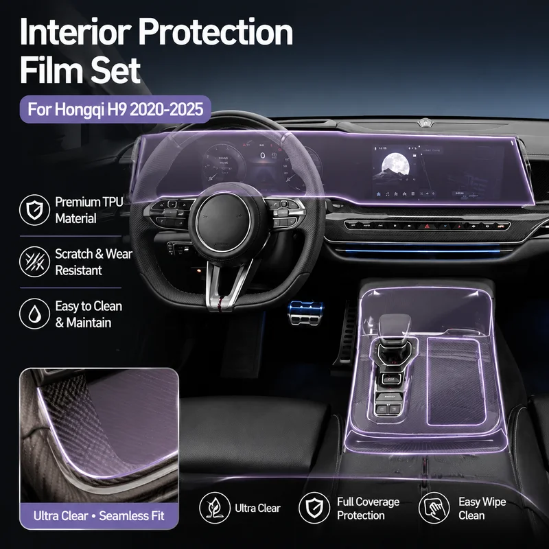 

Interior Film For Hongqi H9 2020-2025 TPU Transparent Center Console Gear Shift Navigation Screen Dashboard Protection