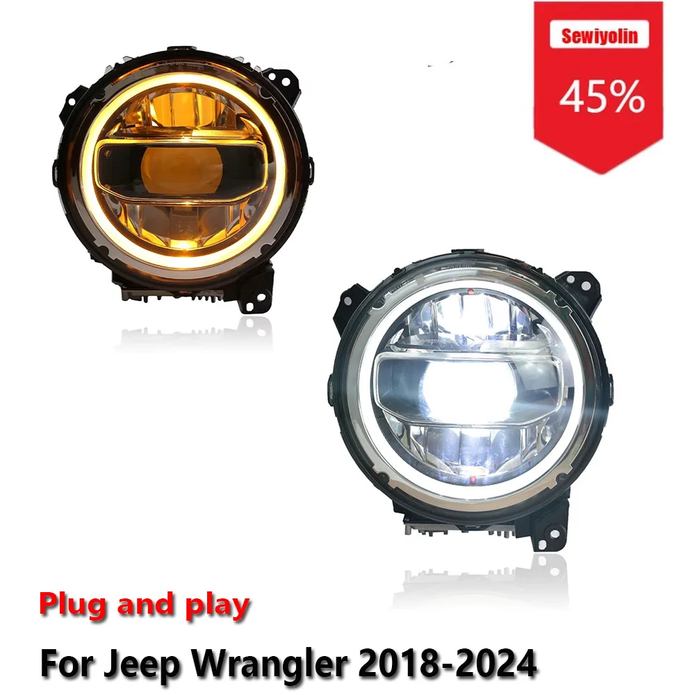 

Sewiyolin Car LED Upgrade Headlight Accessories For Jeep Wrangler 2018-2024 DRL Brake Turn Signal Lamp Plug and Play