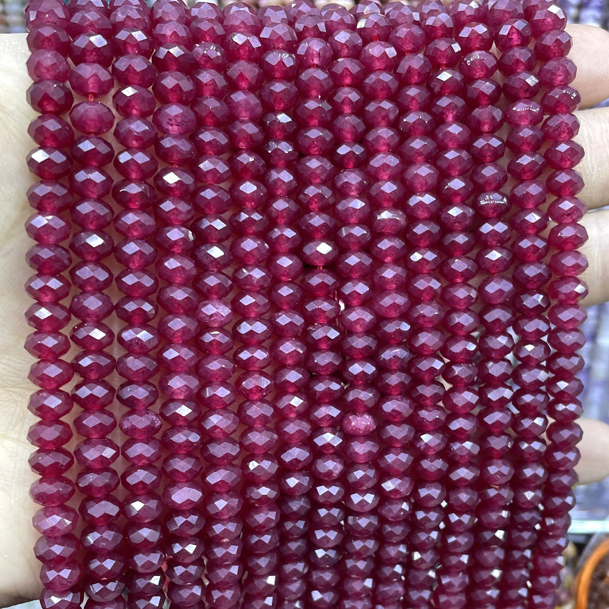 4X6MM Faceted Natural Stone Ruby Red Chalcedony Abacus Rondelle Spacer Beads For Jewelry Making Diy Bracelet Accessories 7.5\'