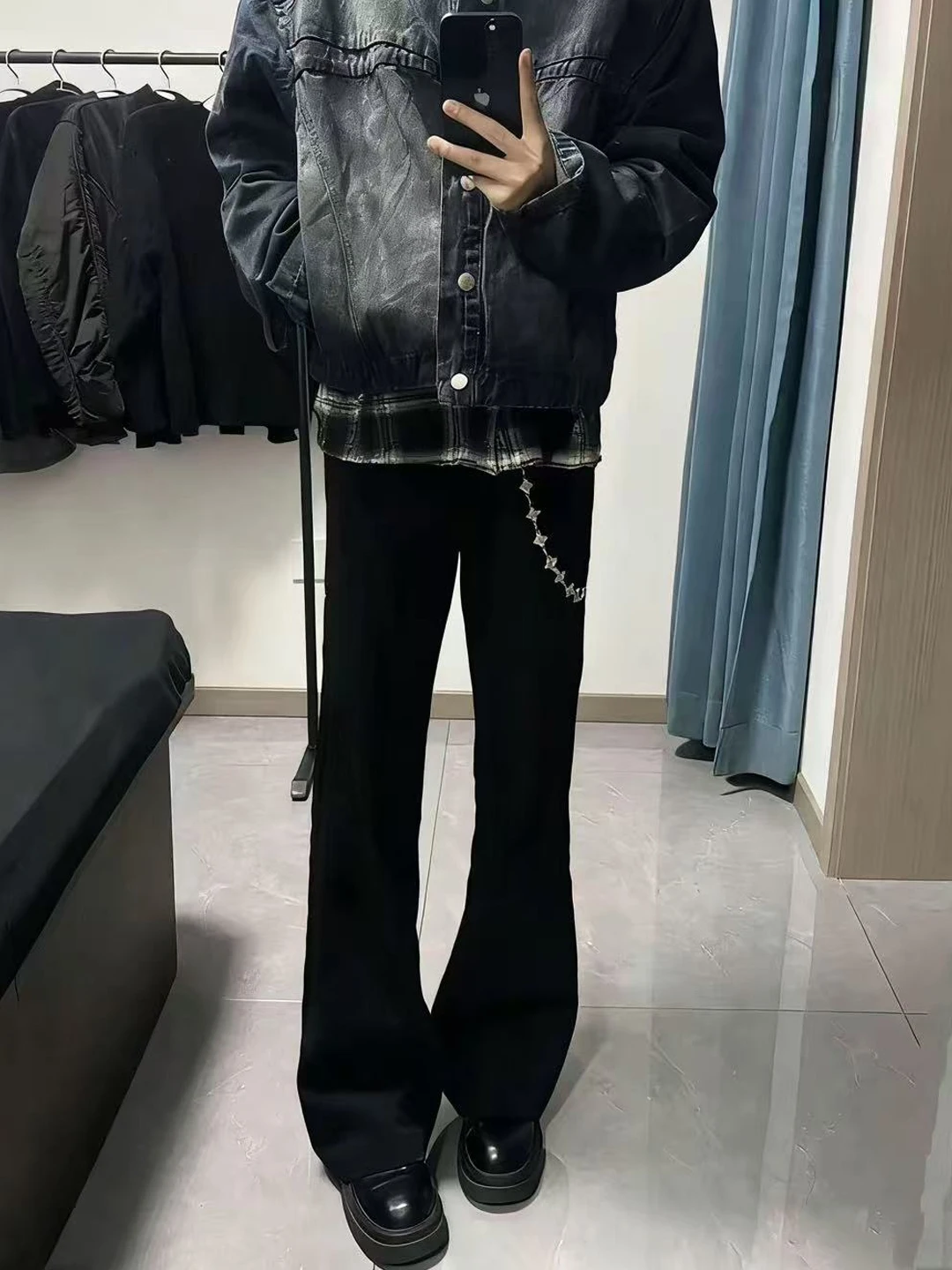 

Мужские повседневные брюки Cleanfit черного цвета, осенние, свободного кроя, расклешенные, в американском стиле High Street, с эффектом удлинения ног, модель Knife West, длинные брюки