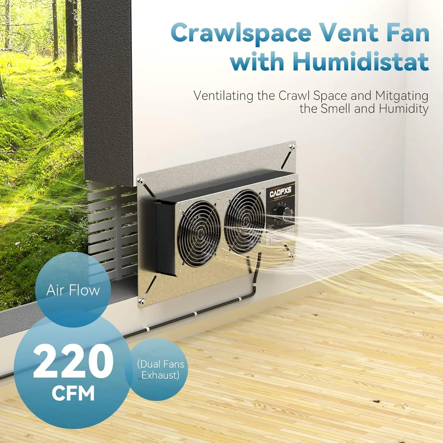 Ventilation Fan, Crawlspace Fan Vent with Humidistat, Dehumidistat & Freeze Protection Thermostat, for Crawl Spaces/Basement