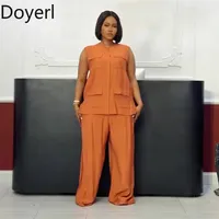 Doyerl Solid Casual 2 Piece Sets Women Outfits Elegance Loose Fit O-neck Sleeveless Pockets Top and Wide Leg Pants Matching Sets