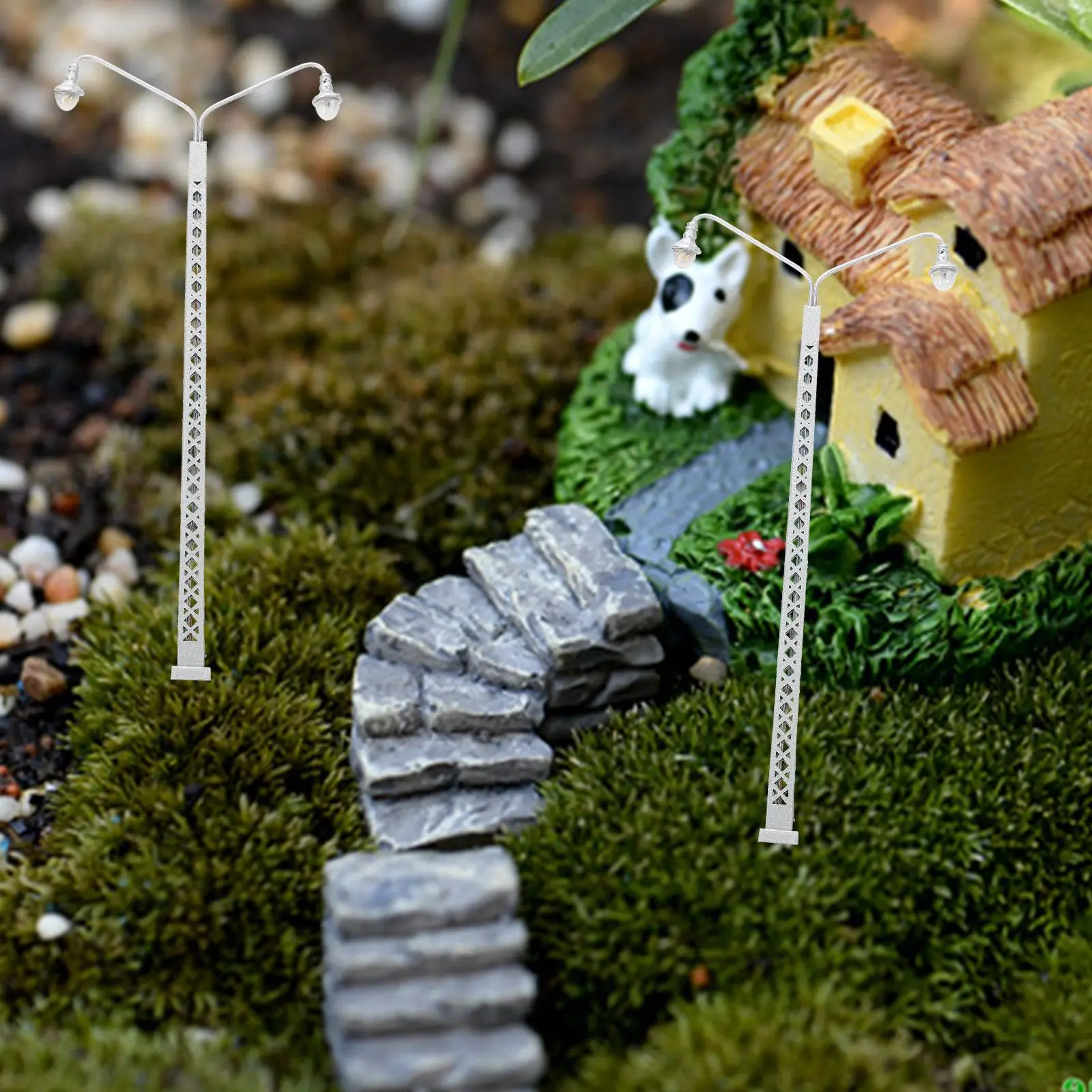 Mini tren de luz, modelo de lámpara de ferrocarril, escena de diseño, Material Abs de acero inoxidable, Mini decoración para el hogar, construcción de mesa de arena, 2 uds.