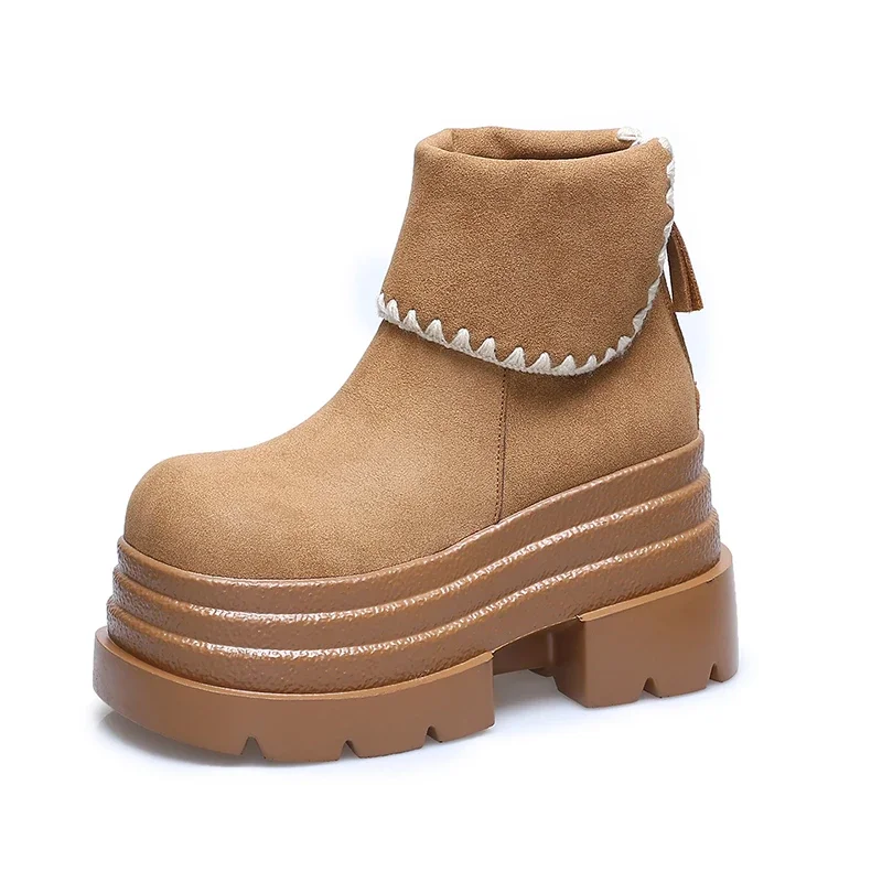 

Luxury Winter Women's 10CM Warm Snow Boots Ankle Outdoor Shoes Anti-skid Chunky Leather Sneakers Short Fur Boot for Botas Mujer