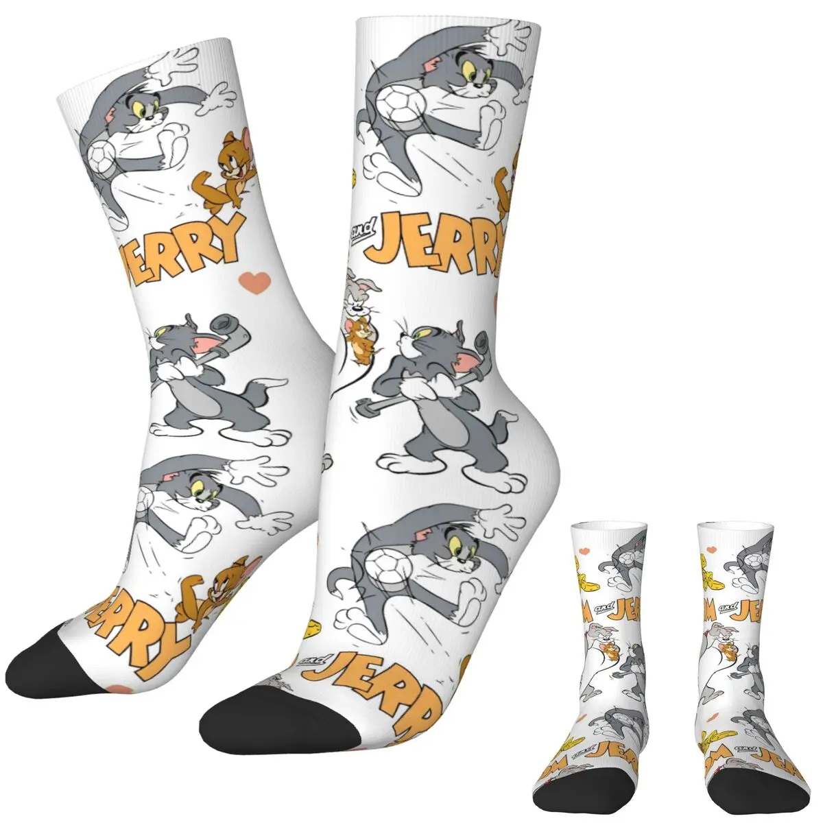 Calcetines de hombre con estampado de Tom y Jerry de dibujos animados (42), medias Bayingimg, calcetines suaves y cálidos para ocio de primavera, calcetines antideslizantes personalizados para exteriores