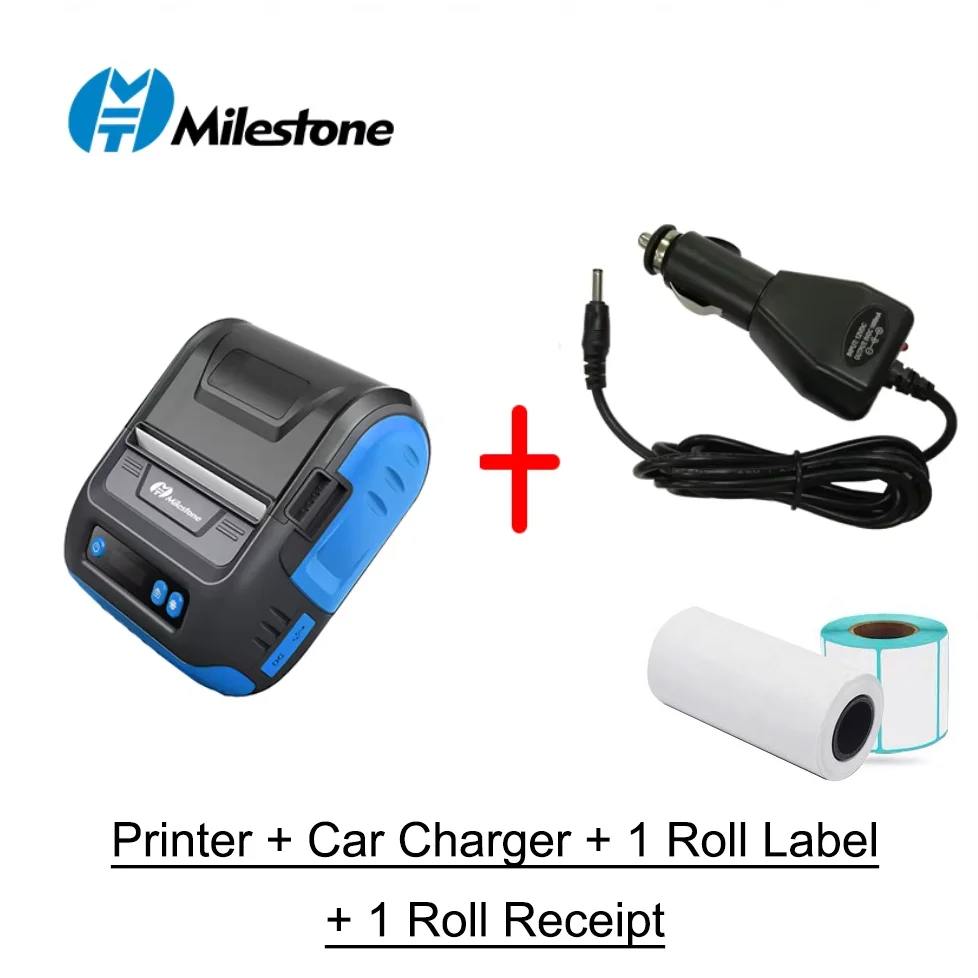

Milestone-80mm Portable Thermal Printer with Car Charger 2 Inch POS Receipt Printer Mini Bluetooth Adhesive Label Mobile Printer