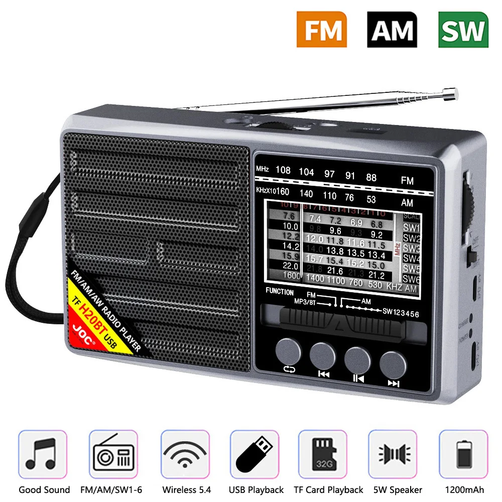 Portable AM SW FM Radio Rechargeable Radio Receiver support USB TF Card MP3 Music Player Outdoor Bluetooth Speaker with Radio FM