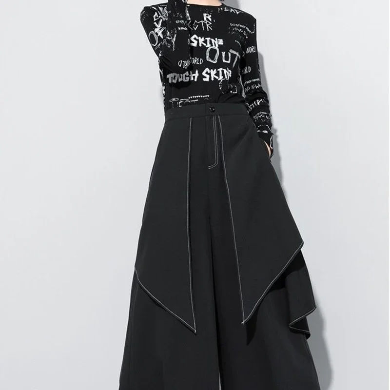 

New casual pants two pieces of white trousers dark personality loose plus size street Wide-leg pants 2025 spring and autumn