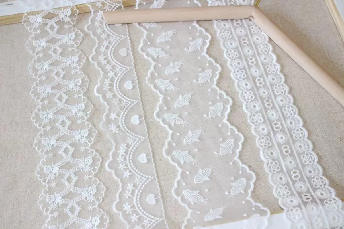 Embroidered Flower Mesh Lace Ribbon, Off White Fabric Trims Sewing, Wedding Party Dress, DIY Headwear, Hair Bows Accessories