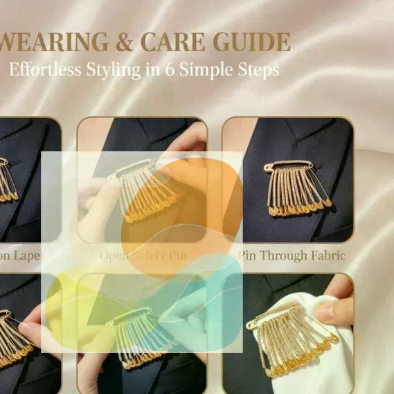 12Pcs Gold Silver Sparkly Tassel Brooches Safety Pin Rhinestone Design for Women Fashion Accessory