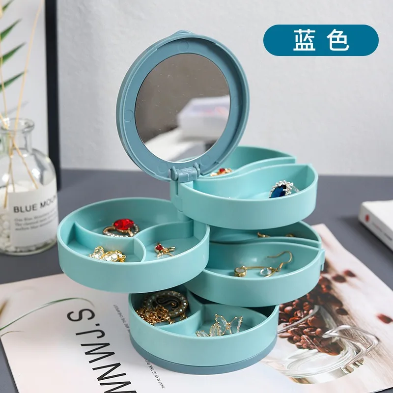 

Multifunctional rotating jewelry box, dust belt mirror portable, exquisite necklace earrings ring storage jewelry box