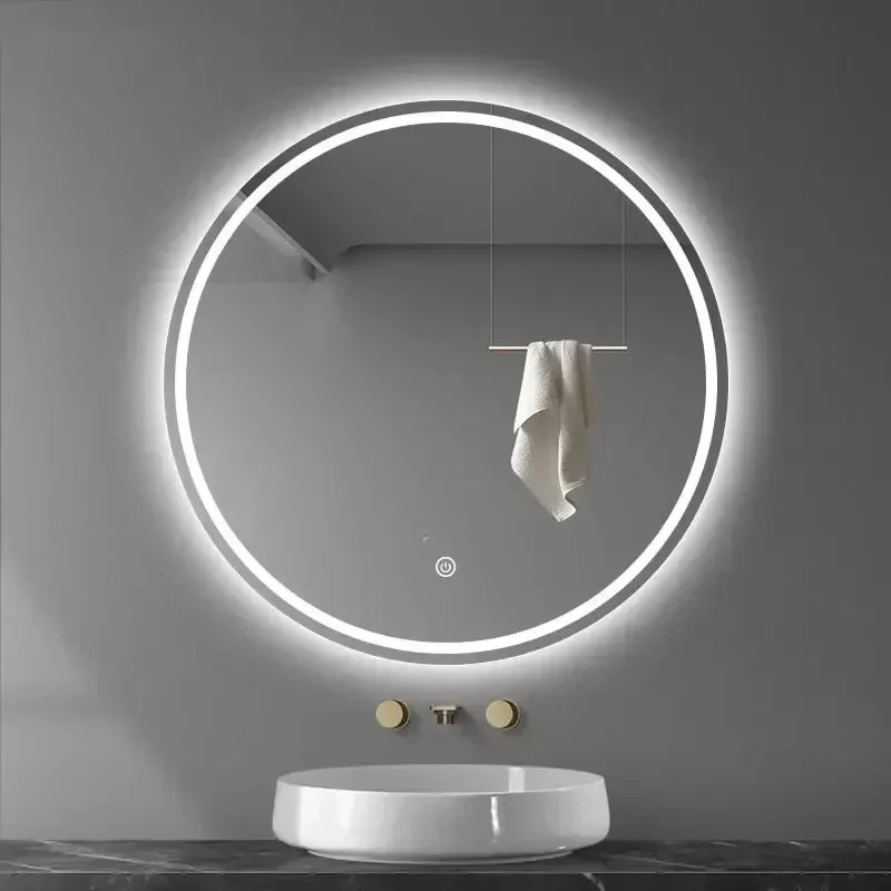 A 50/60/70CM Round Smart Hotel Bedroom Defogging Decorative Mirror LED Bathroom Mirror 3 Color Adjustable Backlight With