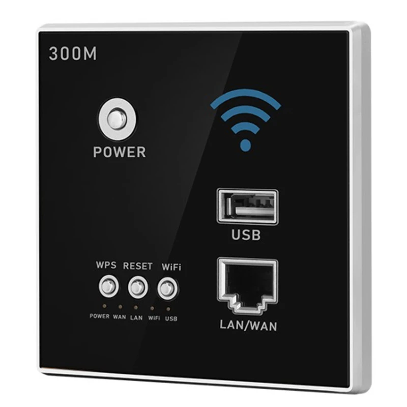 Wireless Wifi Socket Rj45, AP Relay Smart USB Socket, Crystal Glass Panel, 300Mbps Embedded Wall WIFI Router