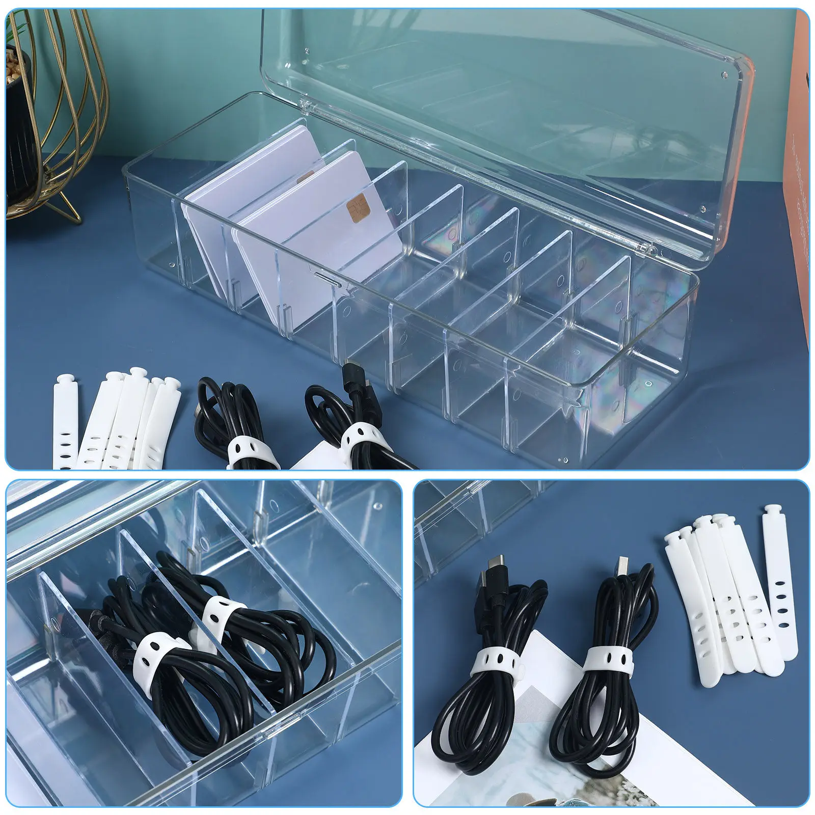 

Набор из 2 прозрачных органайзеров для кабелей: портативный чехол для хранения зарядных кабелей, наушников, карт, для организации проводов на рабочем столе