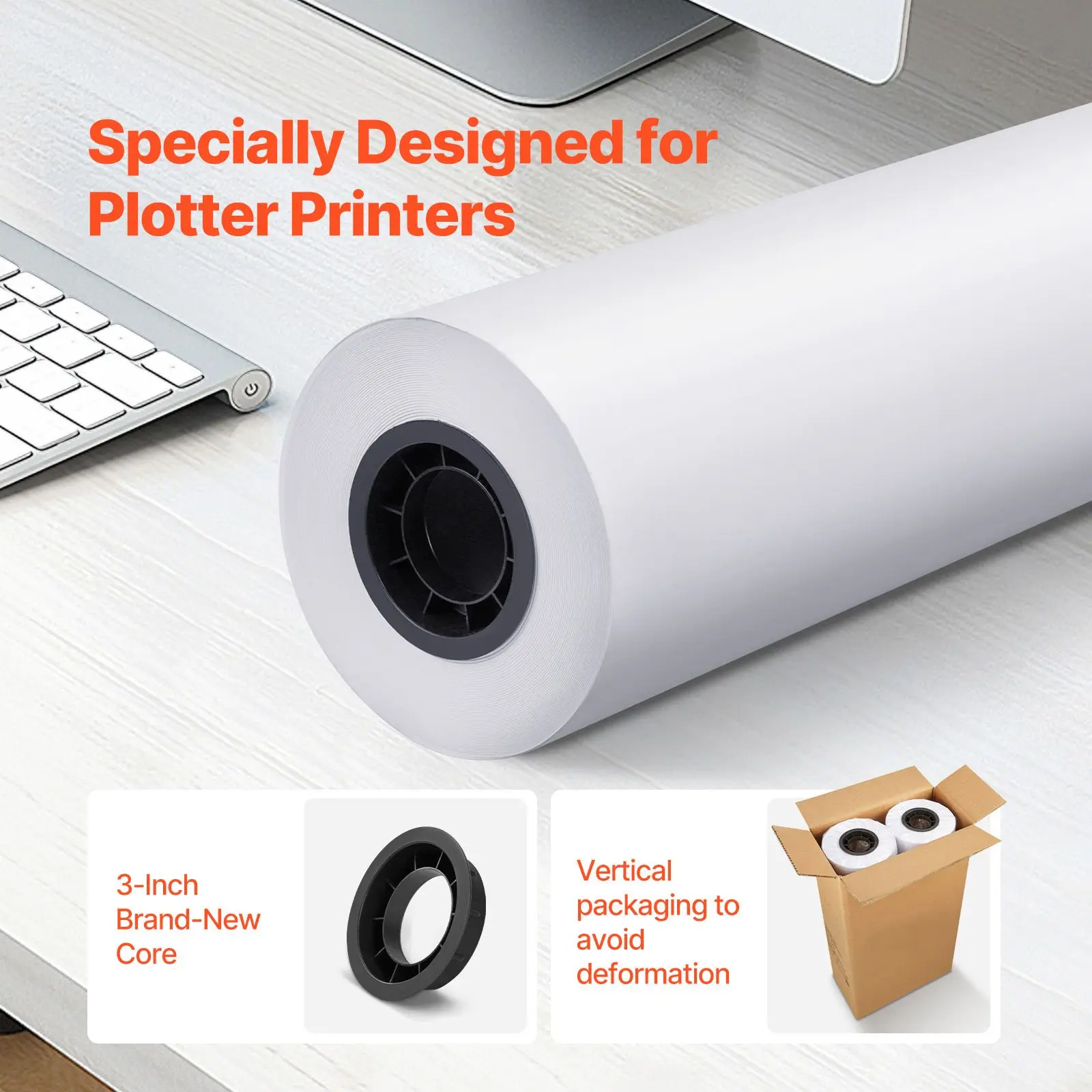 Wide Format Paper, 24 in x 500 ft Plotter, 2 Rolls CAD Bond with 3 in Core, 20 LB, Idea for Drawings, Engineering Plans, GIS
