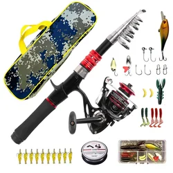 Fishing rod set full set, telescopic fishing rod and spinning reel, 18 baits, a variety of sizes to choose from