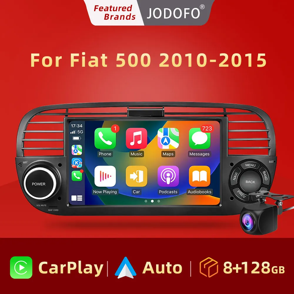 Jodofo Autoradio 7'' For FIAT 500 2010-2015 Radio Android Auto Stereo DPS WIFI CarPlay CAR Audio Mp4 2 Din GPS Multimedia Player