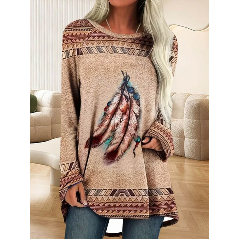 

Spring and Autumn Season Unique Ethnic Style Cross-Border Hot-Selling Raglan Sleeve Long Dress Long SleeveTShirt