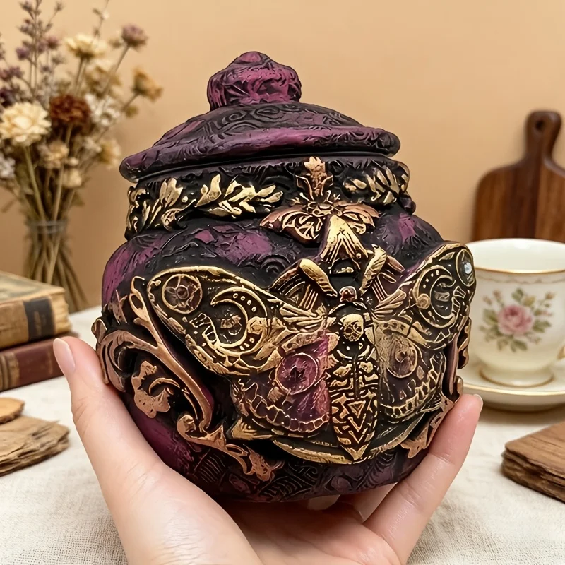 Resin Purple Butterfly Gothic Witch Bottle Statue Vintage Totem Jar Figurine Home Living Room Office
