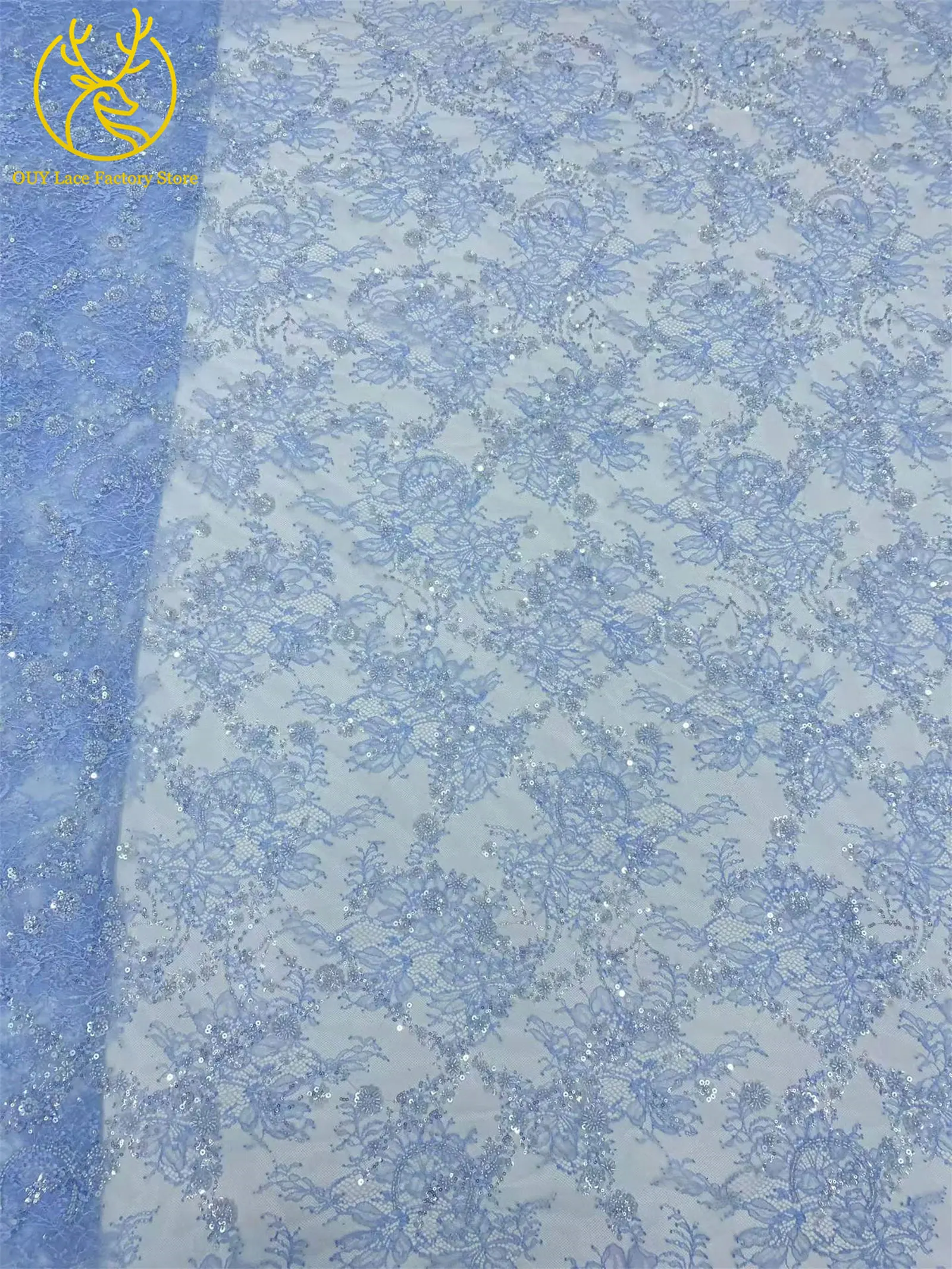 Afrikanischer Spitzenstoff, nigerianische Stickerei, Pailletten-Spitzenstoff, hochwertiger französischer Perlen-Spitzenstoff zum Nähen von Abendkleidern – Detail 14