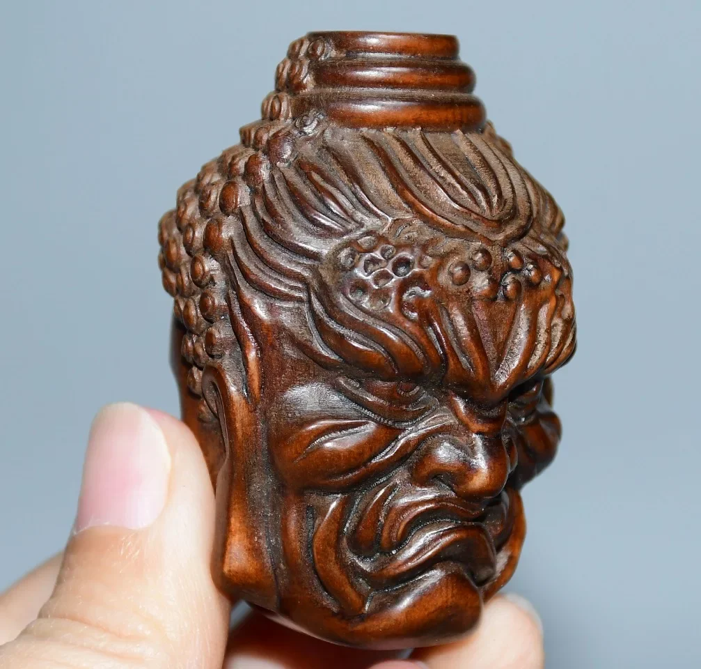 

2"Tibetan Temple Collection Old Boxwood Shakyamuni Buddha Head Diamond Buddha Head Heart Demon Worship Hall Town house