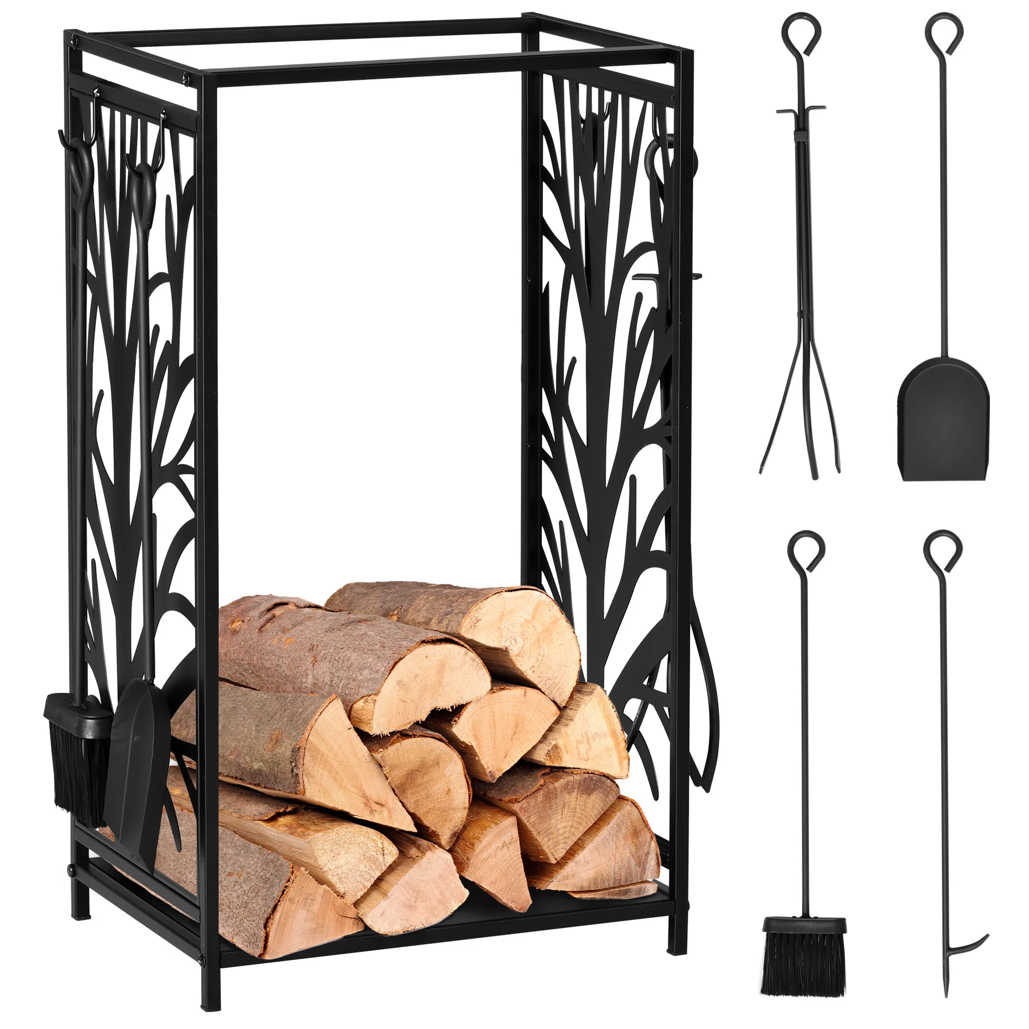 HOMCOM log log log logs schoorsteen dienstmeisje boom-Multi accessoires plank 46L x 29l x 70H cm zwart staal