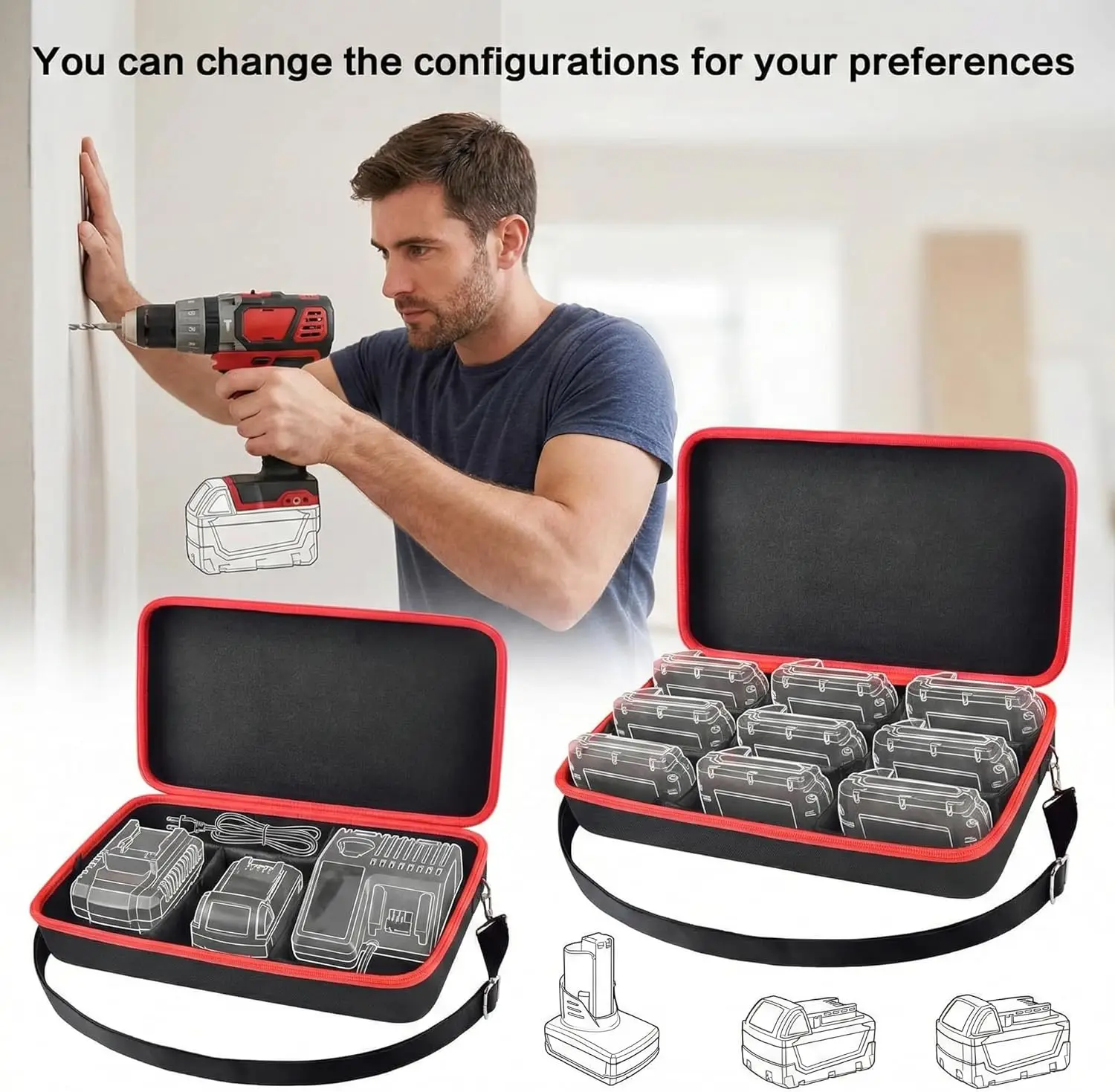 Extra Large Battery Hard Carrying Case, For Tools Battery and Charger, Batteries Box Holder for 2.0/3.0/4.0/6.5/5.0/8.0/6.0/9.0-