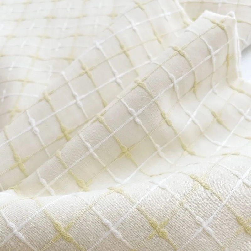 Tela Jacquard de Polialgodón Teñida con Hilo, Verde Manzana y Blanco, con Diseño Geométrico Floral, Suave y Transpirable, para Camisas, Vestidos y Accesorios de Costura DIY