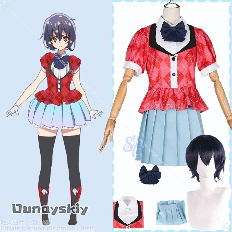 أزياء أنيمي زومبي لاند ساغا التأثيرية ميزونو آي {BankaiMode} JK Idol المرحلة الزي الرسمي فستان قصير قميص أحمر منقوش JiraiKei للهالوين